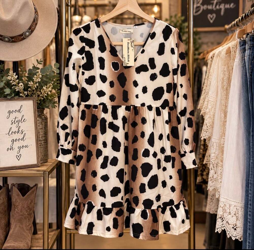 NWT Southern Stitch Women’s S Animal Print V-Neck Ruffle Hem Midi Dress